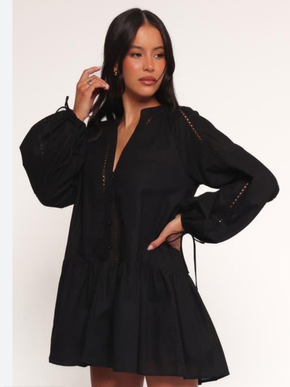 Petal & Pup Black Eyelet-Trim Babydoll Dress